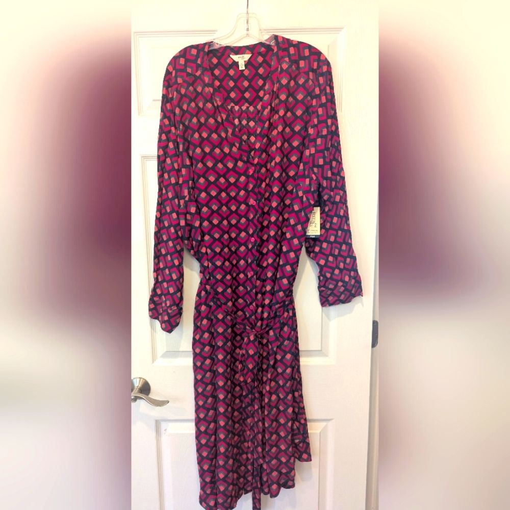 Nwt Terra & Sky Maxi Plus Size 4x Midi Shirtdress Stylish Geometric Button Down — image 3 of 8